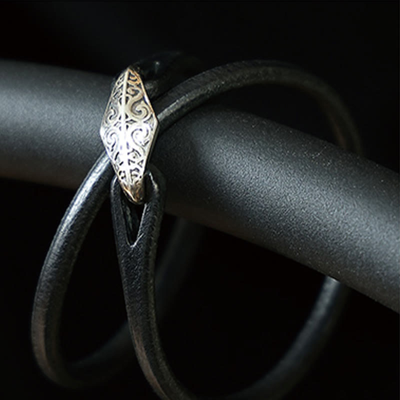 Braccialetto di protezione multigiro in pelle con Buddha Stones in argento sterling 925