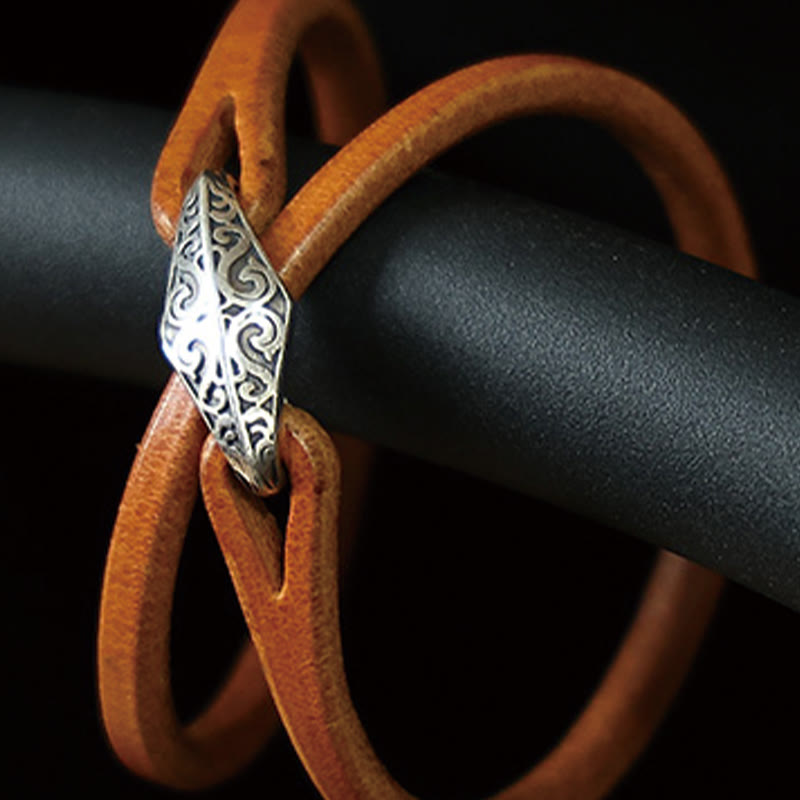 Braccialetto di protezione multigiro in pelle con Buddha Stones in argento sterling 925