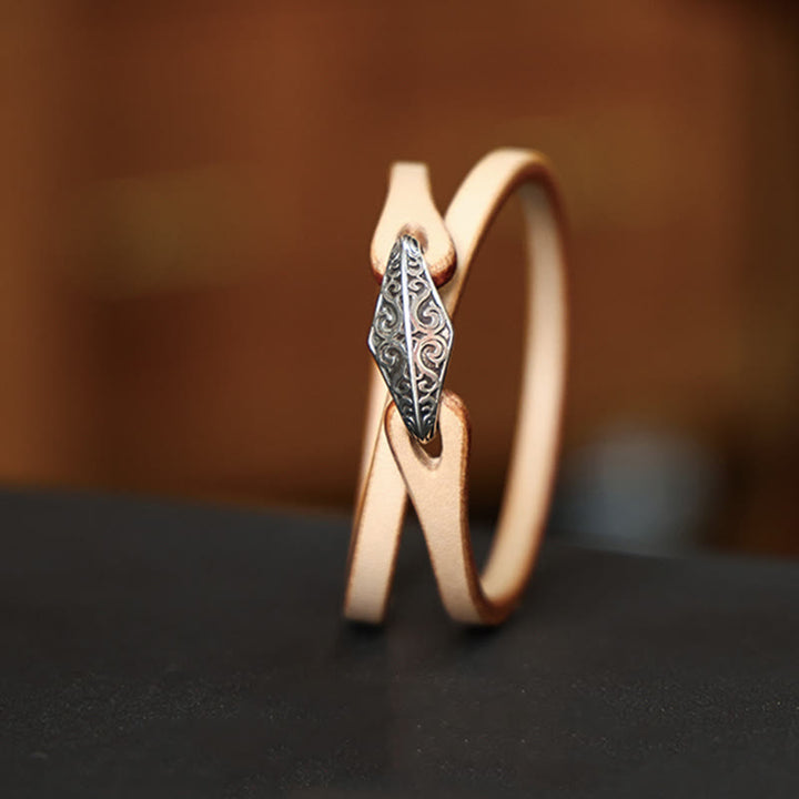 Braccialetto di protezione multigiro in pelle con Buddha Stones in argento sterling 925