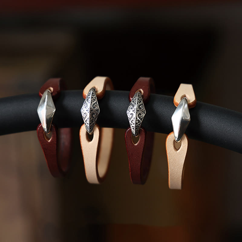 Braccialetto di protezione multigiro in pelle con Buddha Stones in argento sterling 925