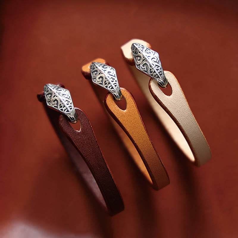 Braccialetto di protezione multigiro in pelle con Buddha Stones in argento sterling 925