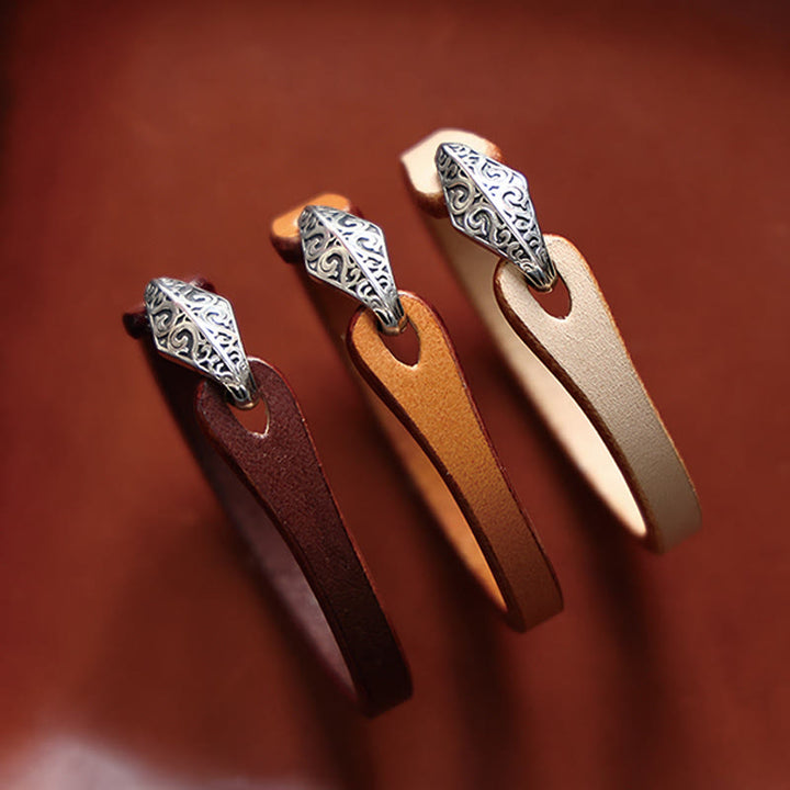 Braccialetto di protezione multigiro in pelle con Buddha Stones in argento sterling 925