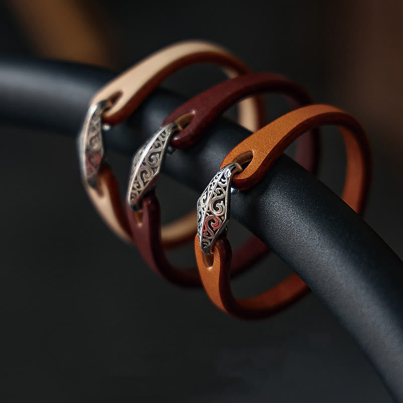 Braccialetto di protezione multigiro in pelle con Buddha Stones in argento sterling 925