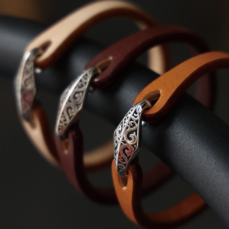 Braccialetto di protezione multigiro in pelle con Buddha Stones in argento sterling 925