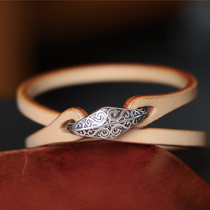 Braccialetto di protezione multigiro in pelle con Buddha Stones in argento sterling 925