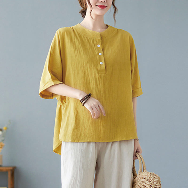 Camicia in cotone e lino a mezza manica con maniche a pipistrello, motivo Buddha Stones, da donna - Oro - US6, UK/AU10, EU38 (XL) - image 10