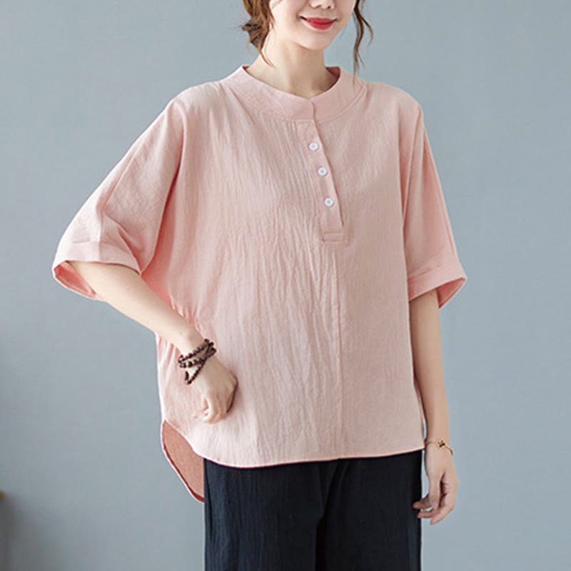 Camicia in cotone e lino a mezza manica con maniche a pipistrello, motivo Buddha Stones, da donna - image 17
