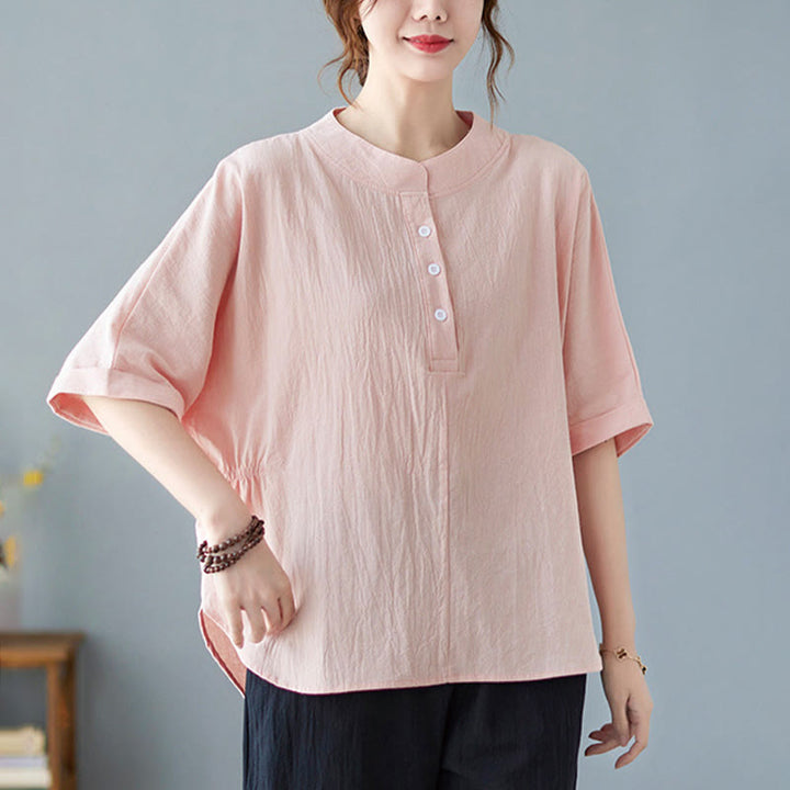 Camicia in cotone e lino a mezza manica con maniche a pipistrello, motivo Buddha Stones, da donna - MistyRose - US6, UK/AU10, EU38 (XL) - image 16