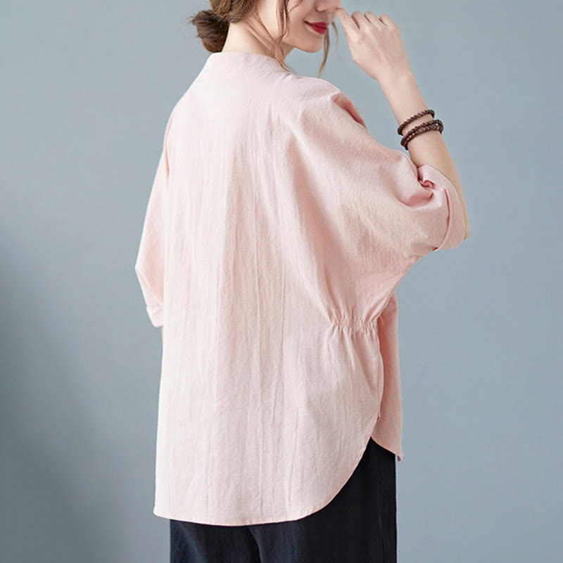 Camicia in cotone e lino a mezza manica con maniche a pipistrello, motivo Buddha Stones, da donna - image 18