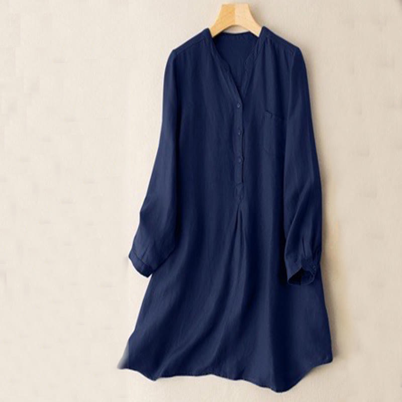 Buddha Stones casual da donna con scollo a V e maniche lunghe, tre bottoni, in poliestere, motivo Buddha Stones - Blu notte - US12, UK/AU16, EU44 (4XL- 5XL) - image 4