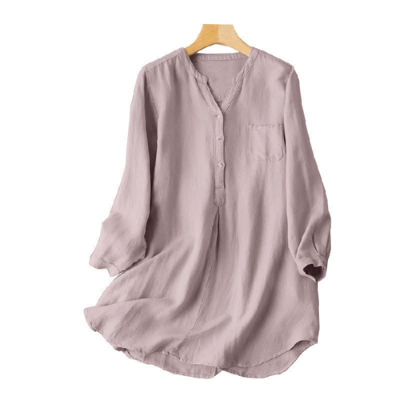 Buddha Stones casual da donna con scollo a V e maniche lunghe, tre bottoni, in poliestere, motivo Buddha Stones - image 1