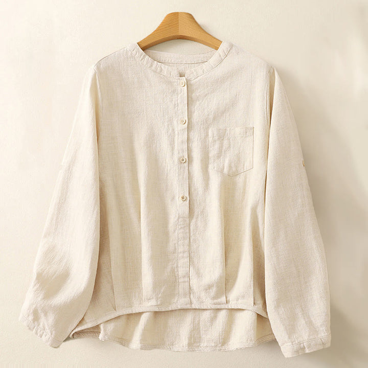 Camicia casual da donna in cotone e lino con colletto alto e maniche lunghe, modello Buddha Stones - Biancheria - US8-10, UK/AU12-14, EU40-42 (2XL) - image 4