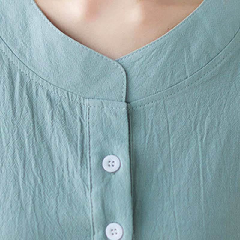 Camicia in cotone e lino a mezza manica con maniche a pipistrello, motivo Buddha Stones, da donna - image 7