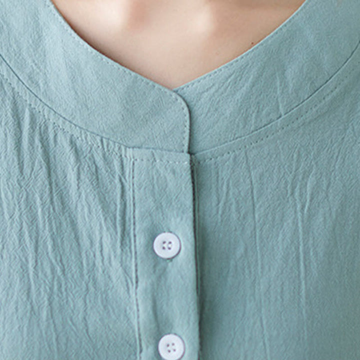 Camicia in cotone e lino a mezza manica con maniche a pipistrello, motivo Buddha Stones, da donna - image 7