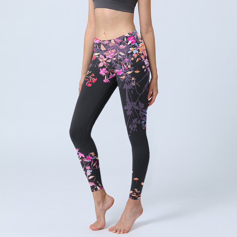 Leggings da palestra con stampa floreale e foglie rosa e nere, pantaloni da yoga da donna, Buddha Stones - Nero - US18, UK/AU22, EU50 (4XL) - image 1