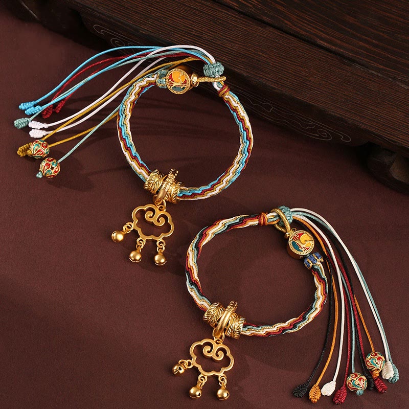 Buddha Stones fatte a mano Dunhuang Color Cervo Nuvola di buon auspicio Blocco della pace Campana Guarigione Reincarnazione Braccialetto nodo