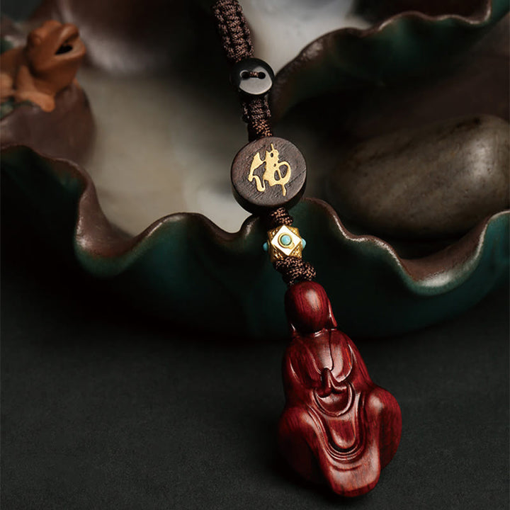 Portachiavi con protezione Buddha senza forma, piccole foglie di sandalo rosso e Buddha Stones