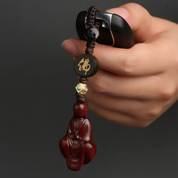 Portachiavi con protezione Buddha senza forma, piccole foglie di sandalo rosso e Buddha Stones