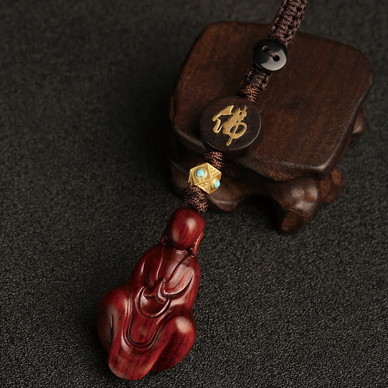 Portachiavi con protezione Buddha senza forma, piccole foglie di sandalo rosso e Buddha Stones