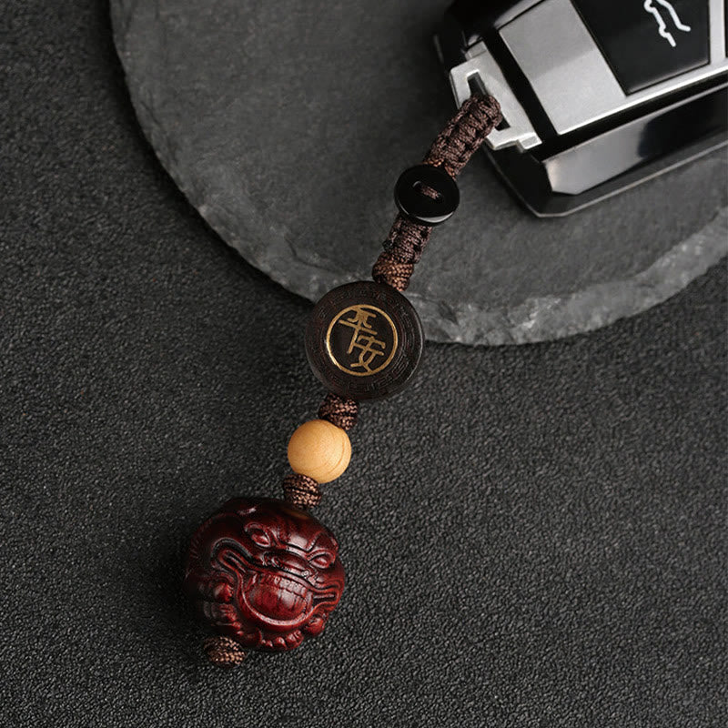 Buddha Stones Piccola foglia di sandalo rosso PiXiu Portachiavi di protezione sicuro e sano