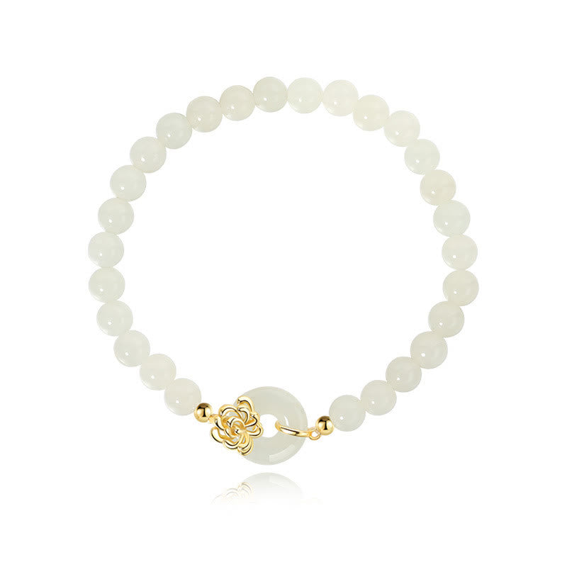 Bracciale Buddha Stones 925 Sterling Silver Natural Hetian Jade Autunno Crisantemo Fibbia Pace Prosperità