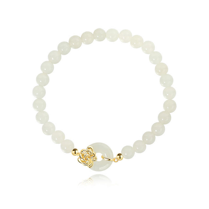 Bracciale Buddha Stones 925 Sterling Silver Natural Hetian Jade Autunno Crisantemo Fibbia Pace Prosperità