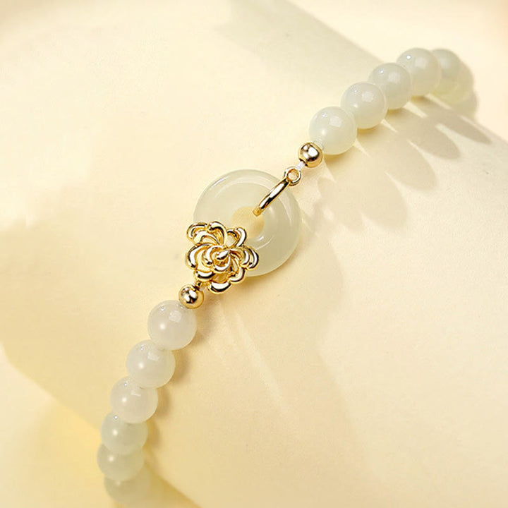 Bracciale Buddha Stones 925 Sterling Silver Natural Hetian Jade Autunno Crisantemo Fibbia Pace Prosperità