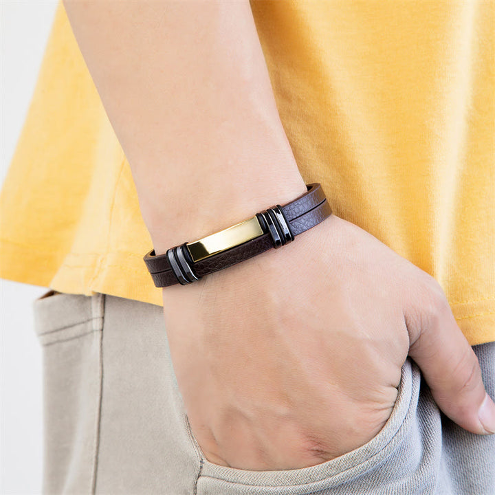 Bracciale Buddha Stones in pelle marrone con fibbia in acciaio al titanio