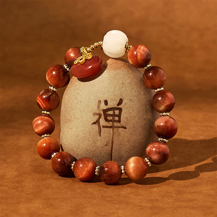 Braccialetto Buddha Stones Natural Red Tiger Eye Pumpkin Calm