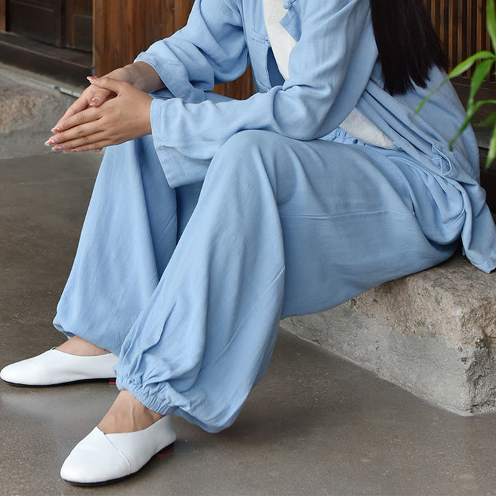 Buddha Stones Casual Plain Loose con tasche
