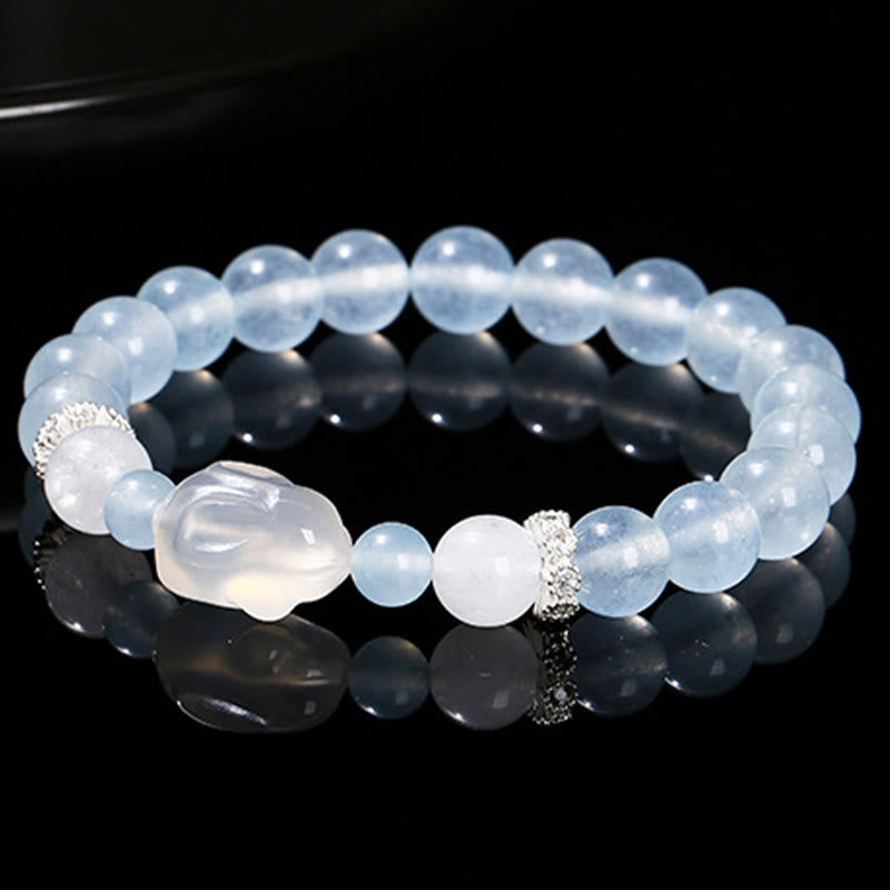 Bracciale Buddha Stones Calcedonio blu Agata bianca Coniglio Equilibrio emotivo