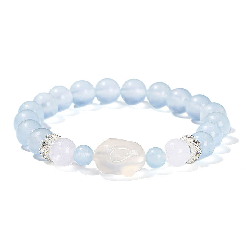 Bracciale Buddha Stones Calcedonio blu Agata bianca Coniglio Equilibrio emotivo