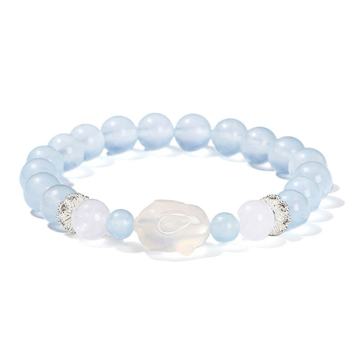 Bracciale Buddha Stones Calcedonio blu Agata bianca Coniglio Equilibrio emotivo