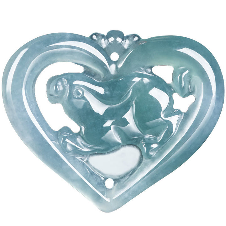 Buddha Stones Collana con ciondolo a forma di cuore in giada naturale con coniglio e portafortuna