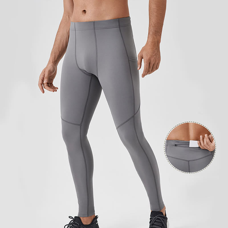 Pantaloni sportivi da uomo elastici e traspiranti con vita alta, tinta unita, Buddha Stones, con tasca posteriore con cerniera