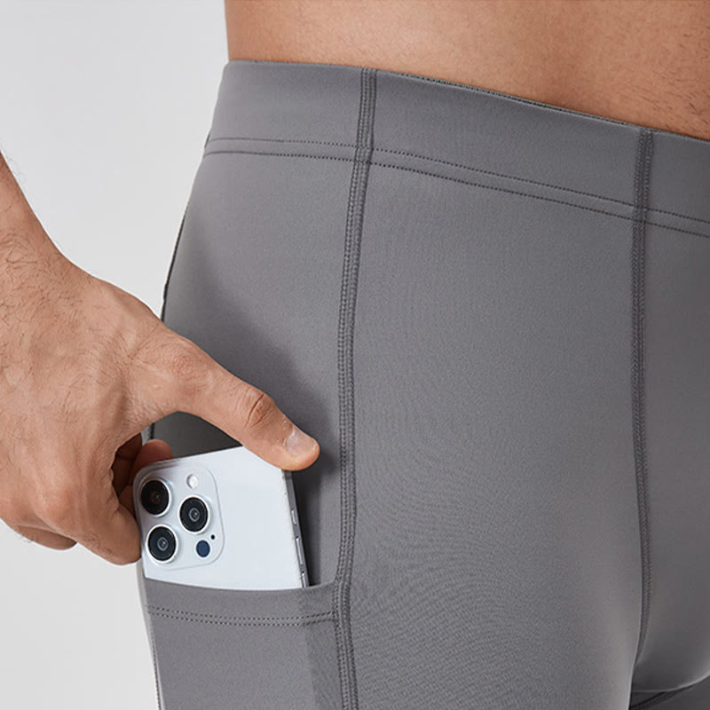 Pantaloni sportivi da uomo elastici e traspiranti con vita alta, tinta unita, Buddha Stones, con tasca posteriore con cerniera