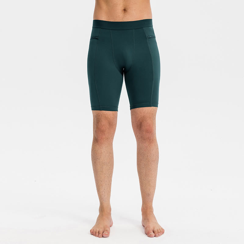 Buddha Stones Pantaloncini sportivi aderenti elasticizzati ad alta elasticità ad asciugatura rapida con tasche con cerniera da uomo
