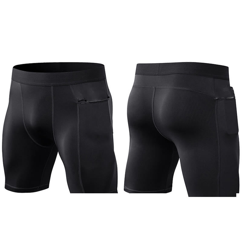 Buddha Stones Pantaloncini sportivi aderenti elasticizzati ad alta elasticità ad asciugatura rapida con tasche con cerniera da uomo