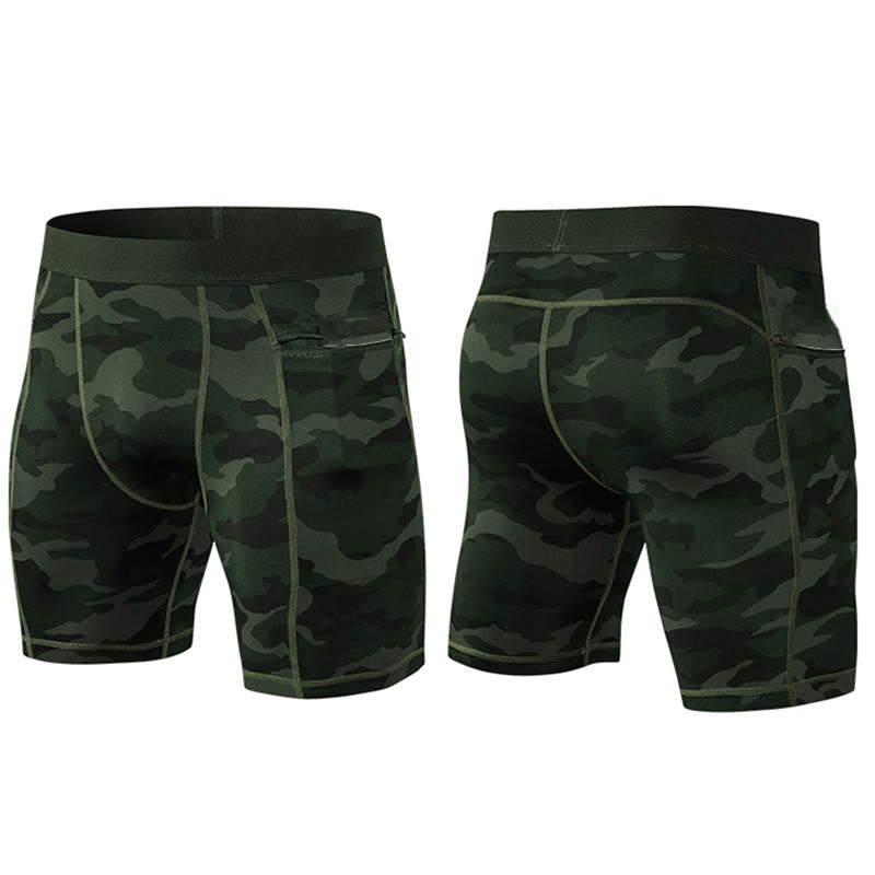 Buddha Stones Pantaloncini sportivi aderenti elasticizzati ad alta elasticità ad asciugatura rapida con tasche con cerniera da uomo