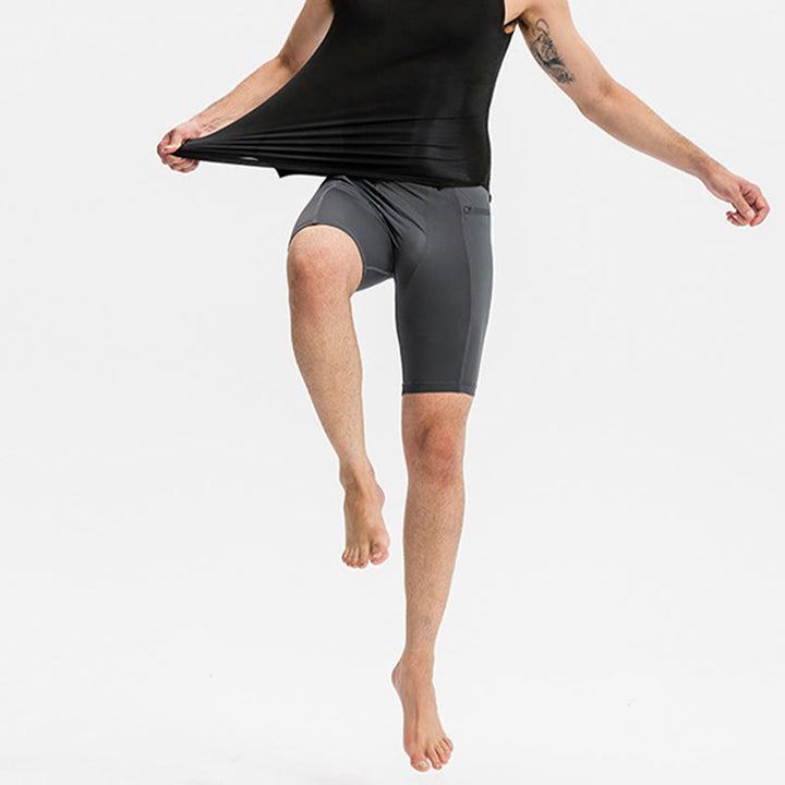 Buddha Stones Pantaloncini sportivi aderenti elasticizzati ad alta elasticità ad asciugatura rapida con tasche con cerniera da uomo