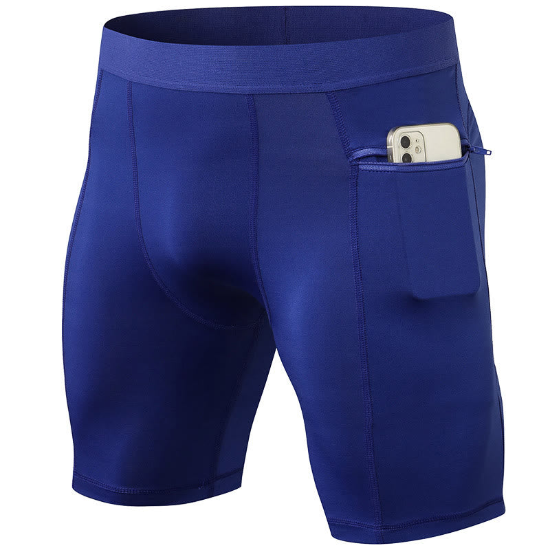 Buddha Stones Pantaloncini sportivi aderenti elasticizzati ad alta elasticità ad asciugatura rapida con tasche con cerniera da uomo