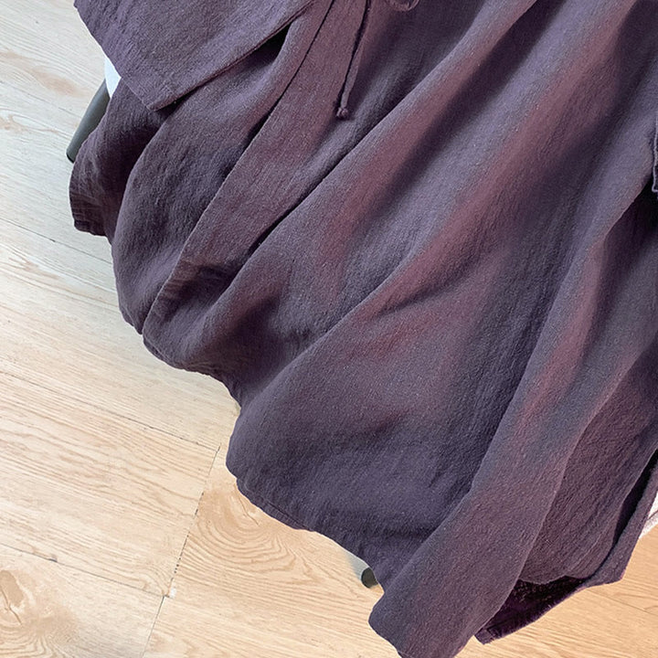 Camicia casual da donna in cotone e lino, a maniche lunghe, con colletto rialzato, abbottonatura a rana, modello Buddha Stones - image 9