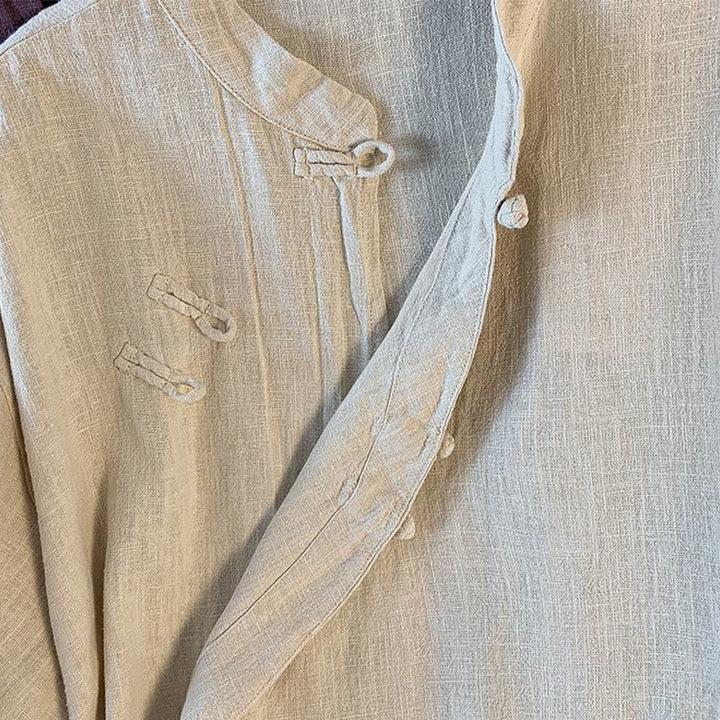 Camicia casual da donna in cotone e lino, a maniche lunghe, con colletto rialzato, abbottonatura a rana, modello Buddha Stones - image 18