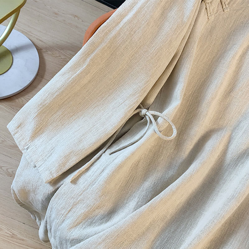 Camicia casual da donna in cotone e lino, a maniche lunghe, con colletto rialzato, abbottonatura a rana, modello Buddha Stones - image 15