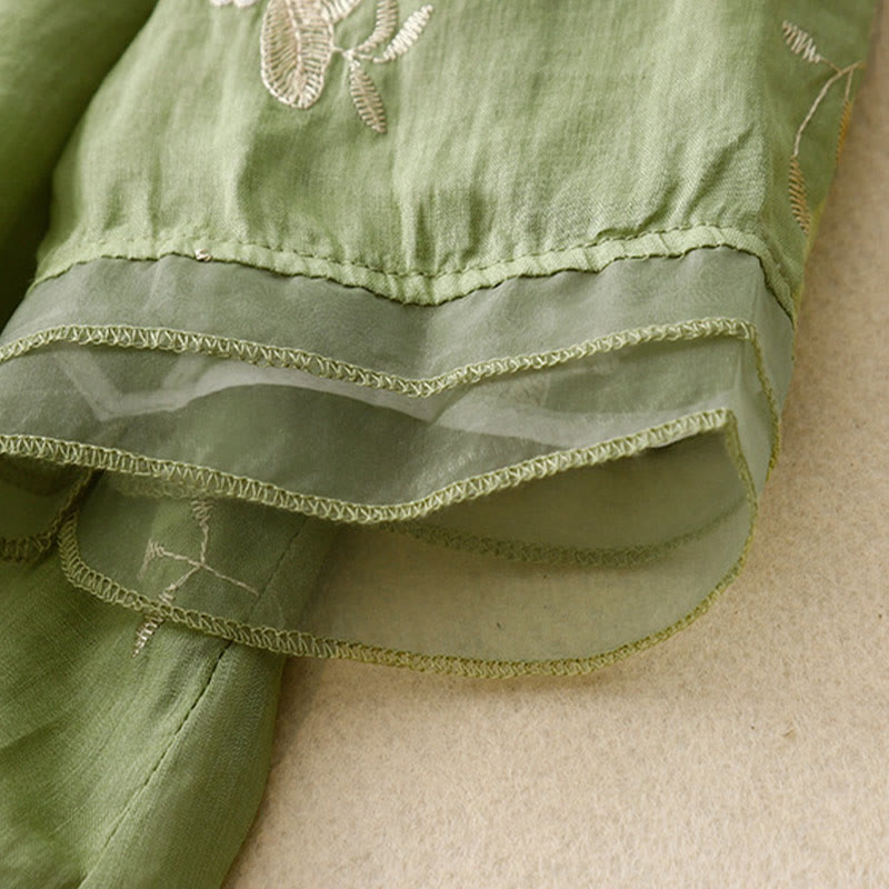 Cardigan in cotone a mezza manica con scollo a giro e design casual con petali ricamati e intrecciati in organza da donna, motivo Buddha Stones - image 20