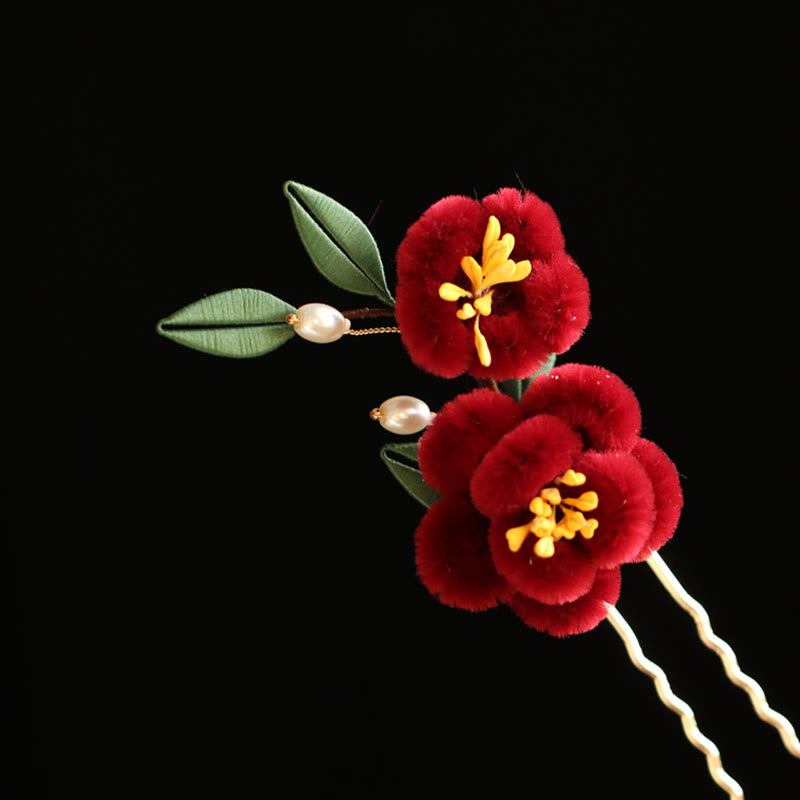 Buddha Stones Stile cinese classico Fiore rosso Farfalla blu Forcina per capelli Pettine per capelli Barrette