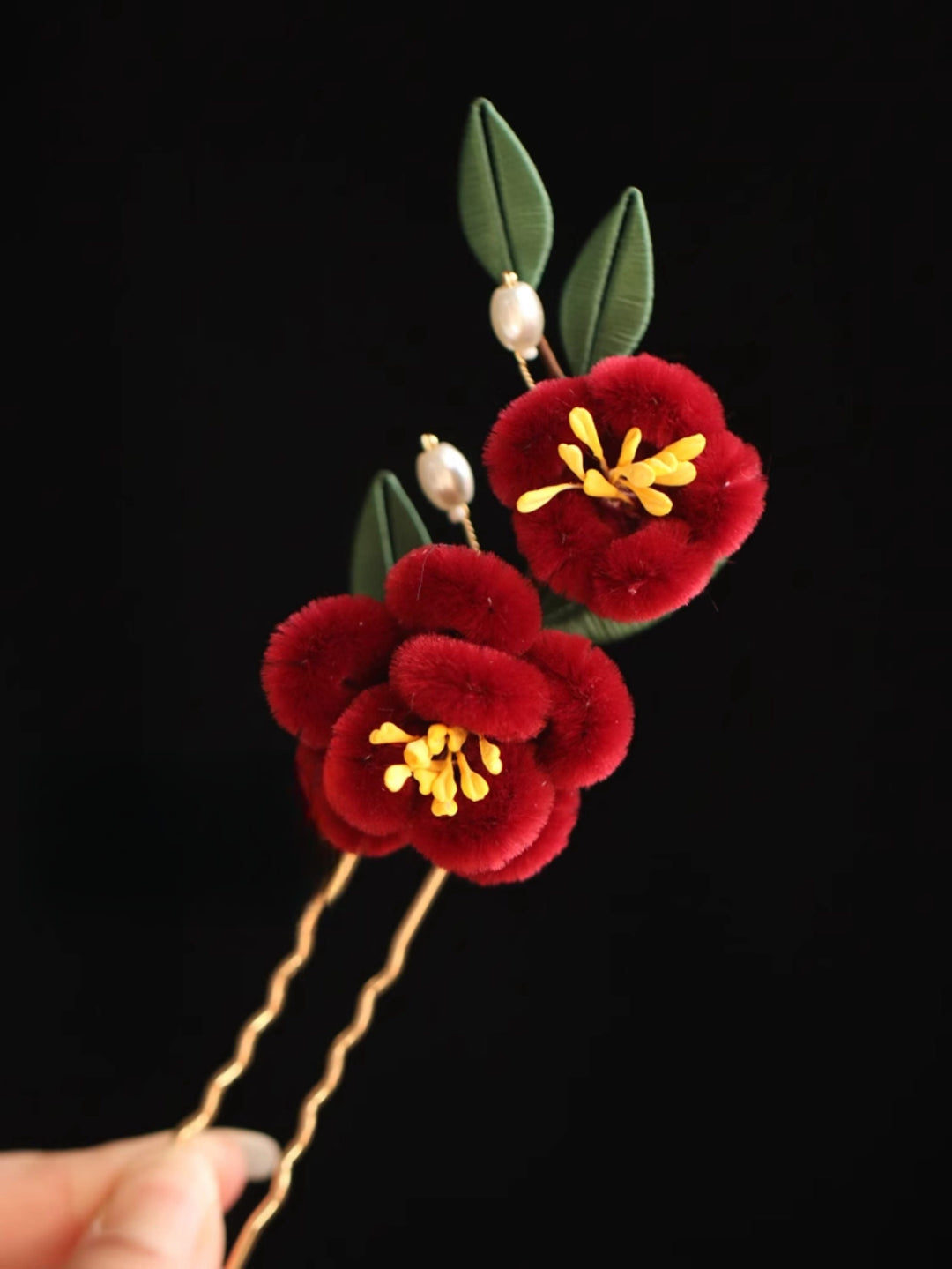 Buddha Stones Stile cinese classico Fiore rosso Farfalla blu Forcina per capelli Pettine per capelli Barrette