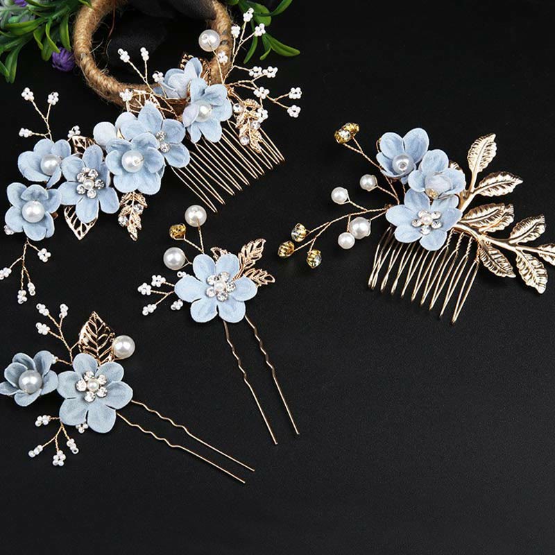 Set di pettini per capelli con forcina e fiore in foglia d'oro fatti a mano, 4 pezzi, Buddha Stones
