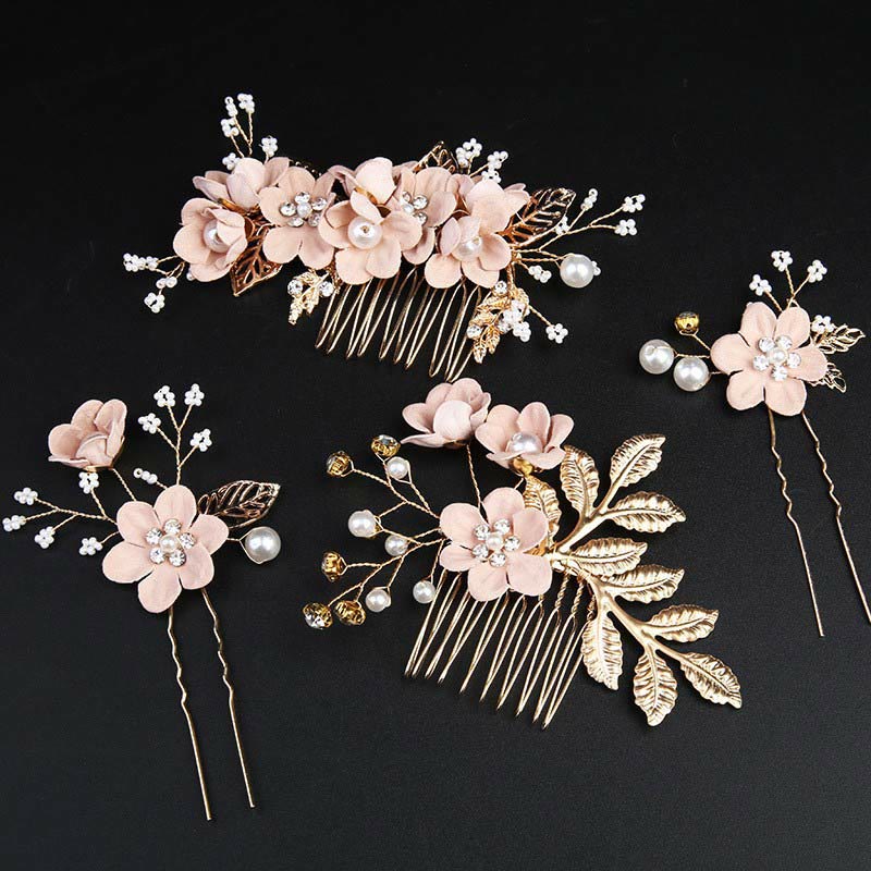 Set di pettini per capelli con forcina e fiore in foglia d'oro fatti a mano, 4 pezzi, Buddha Stones