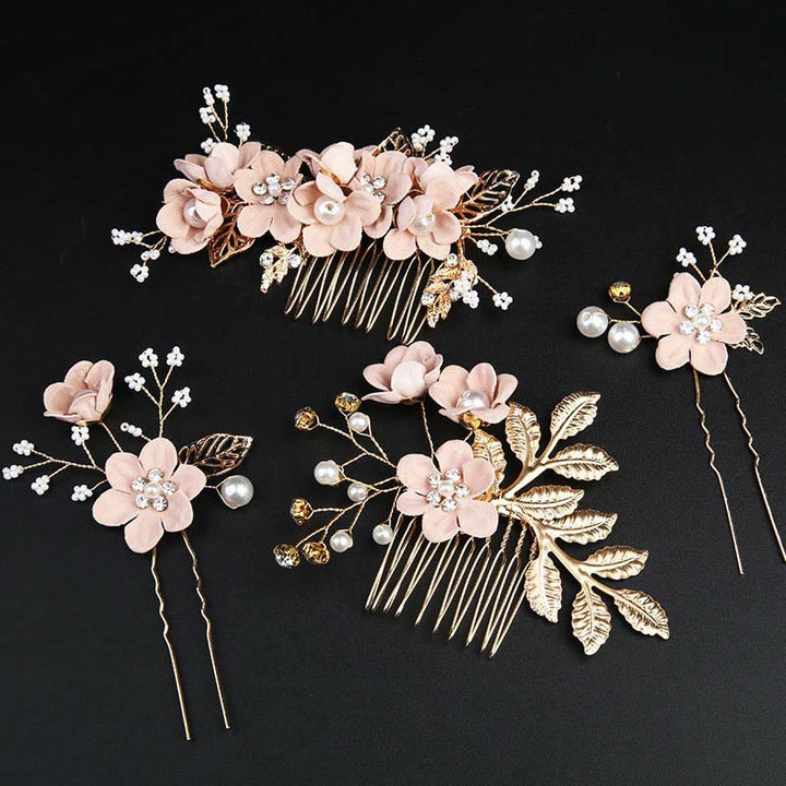 Set di pettini per capelli con forcina e fiore in foglia d'oro fatti a mano, 4 pezzi, Buddha Stones